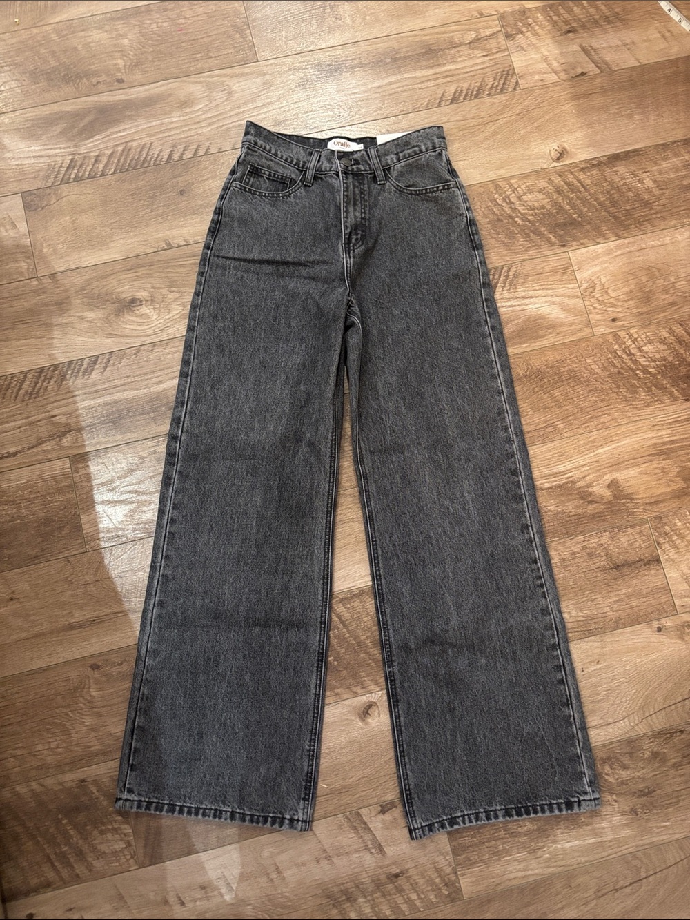 High-Rise Wide Leg Jeans in Charcoal Black